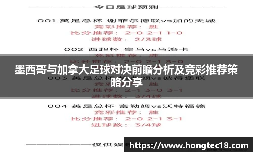 墨西哥与加拿大足球对决前瞻分析及竞彩推荐策略分享